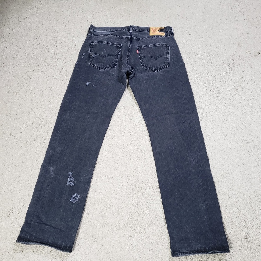 Levi's 501 Jeans Men 34x32 Black Denim Button Fly Original Fit Distressed Grunge